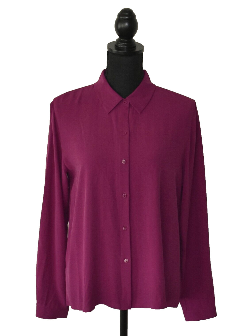 A8 NWT EILEEN FISHER Silk Crepe Classic Collar Long Sleeve Shirt Size XXS $278
